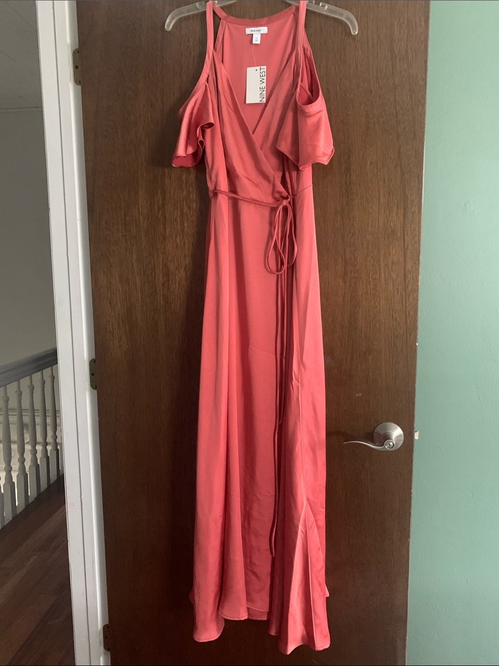 Nine West Coral Cold-Shoulder Wrap Maxi